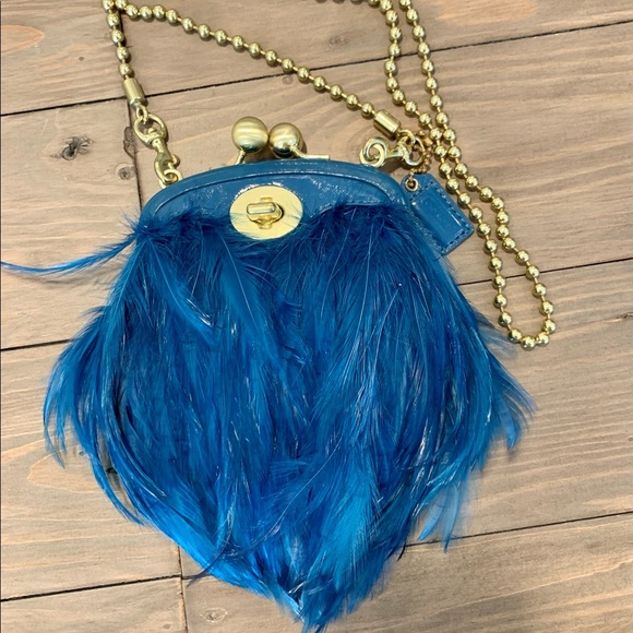 Coach Handbags - RARE VINTAGE Coach Ostrich Feather Purse blue